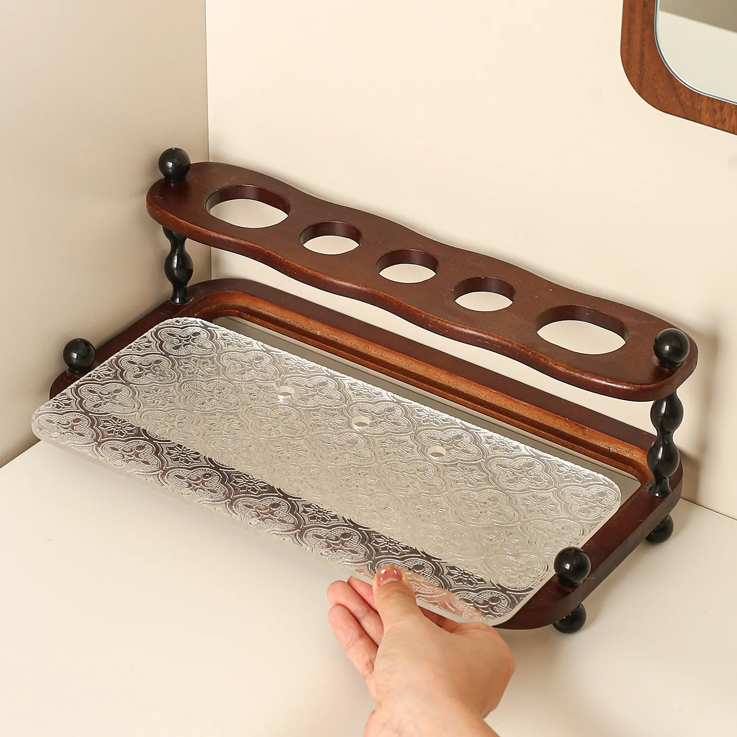 DSA retro style premium sense walnut toothbrush holder hotel bathroom wash cup toothbrush storage rack set