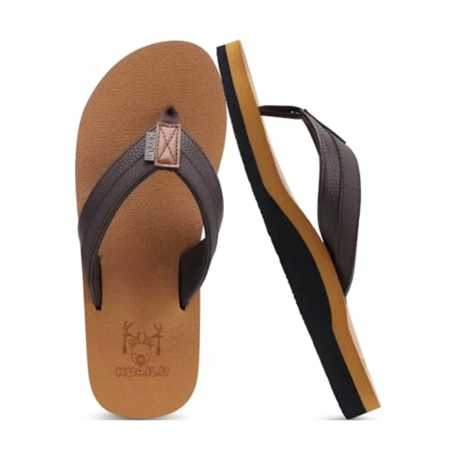 

KuaiLu Men's Yoga Mat Leather Flip Flops with Arch Support Comfortable Cushion Walking Thong Sandals Slip On Indoor Outdoor