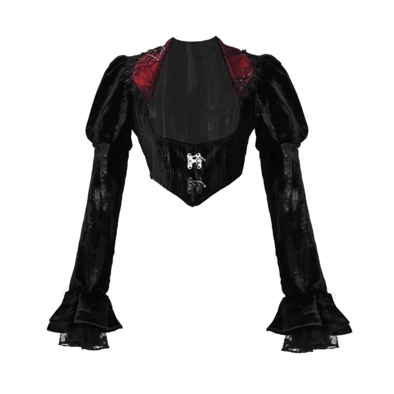 Dark Black Gothic Halloween Velvet Cobweb Coat Cardigan Long Sleeve Slimming Top Jacket Autumn Winter 2023 New Jaquetas Feminina