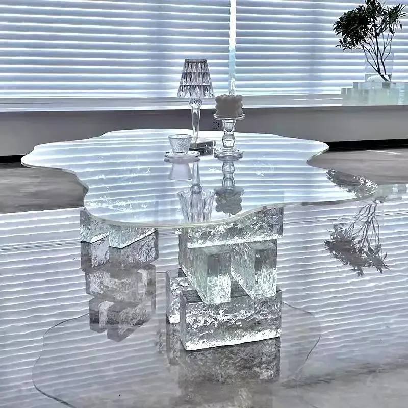 Online celebrity new cloud table crystal brick table simple design transparent acrylic glass brick coffee table.