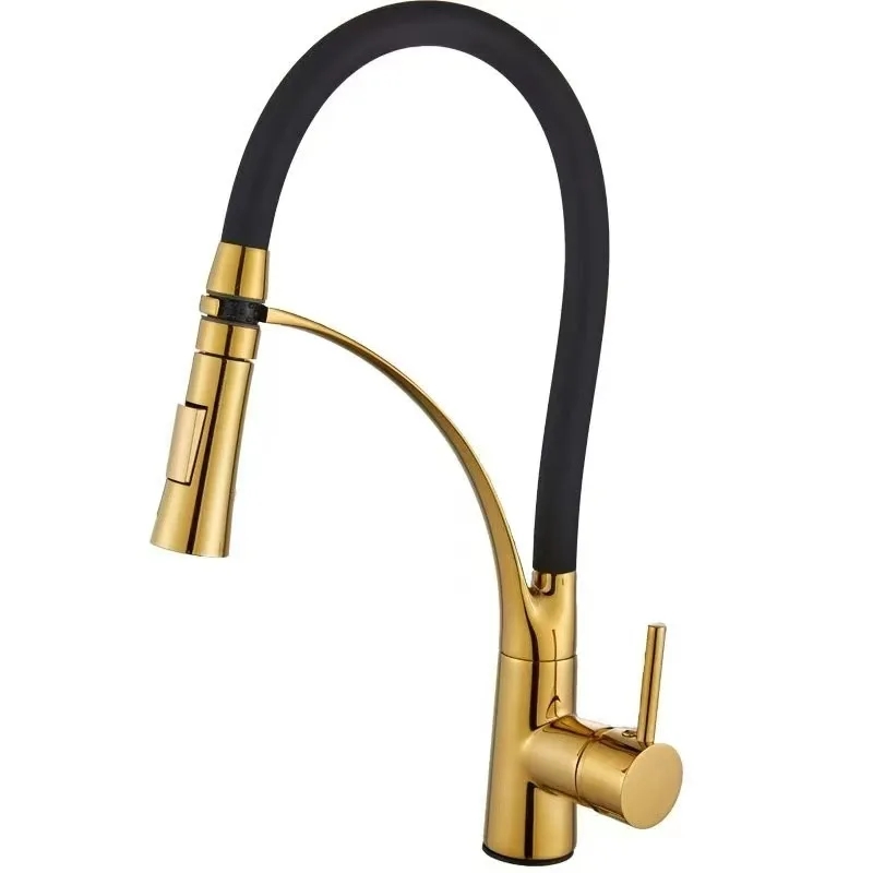 Luxury European Modern Kitchen Faucets Chrome Gold Pull Rotating Water Taps Stylish Brass Copper Silicone Tube Sink Mixer Tap