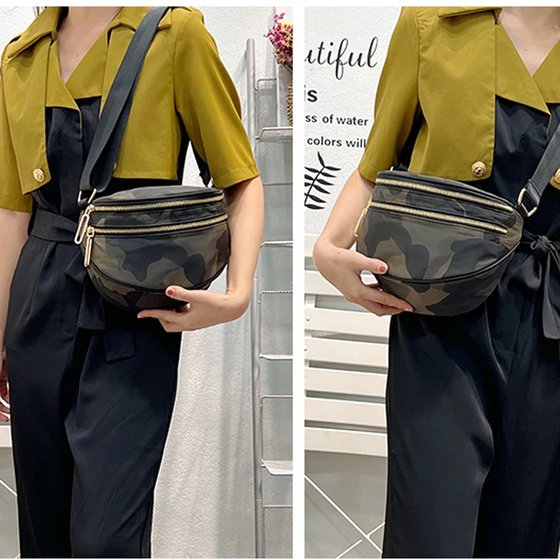 Trendy Cool Saddle Bag New Nylon Vintage Chest Bag Women's Fashion Camouflage Casual Shoulder Crossbody Bag