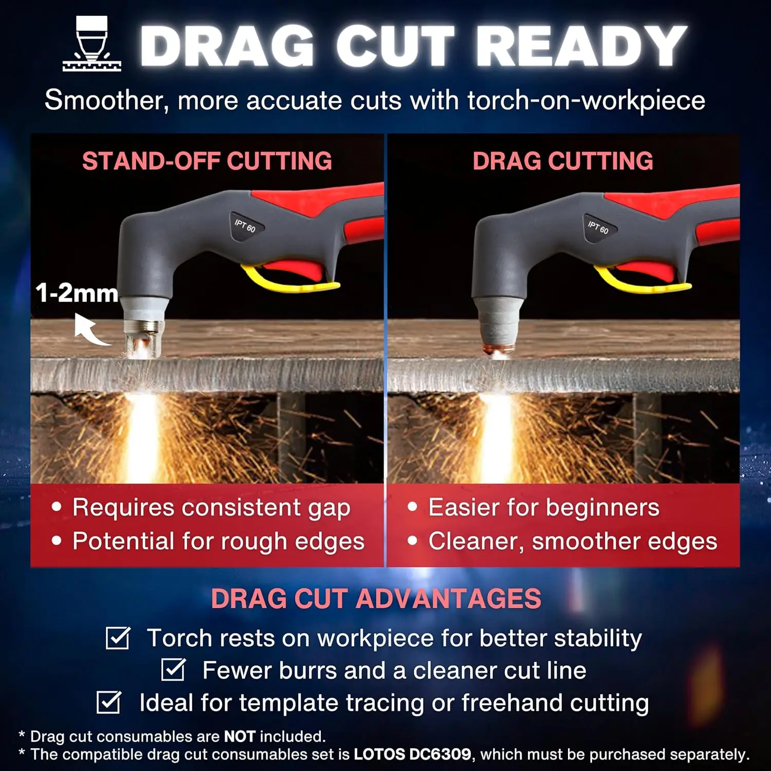 قاطع بلازما بقوس تجريبي غير يعمل باللمس من ZZW، تمكين قطع السحب، قطع نظيف 3/4 بوصة 19 مم، قطع قطع قطع 1 بوصة 25 مم، معدن تشغيل قوس غير HF