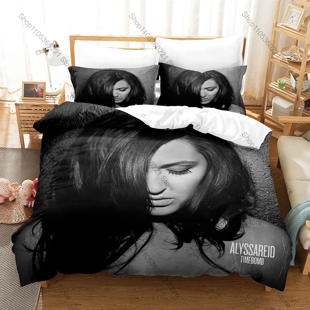 Alyssa Reid Alone Again Retro Dark Album Pop Singer Print Duvet Cover + 2 Pillowcases Muted Grunge Microfiber Bedroom Decor