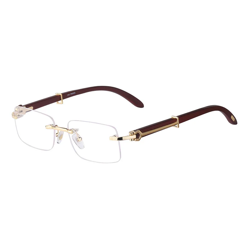 

Cubojue Wooden Temple Rimless Reading Glasses Male Women Anti Blue Light 0 +100 150 200 250 300 Gold Luxury Diopter Eyewear