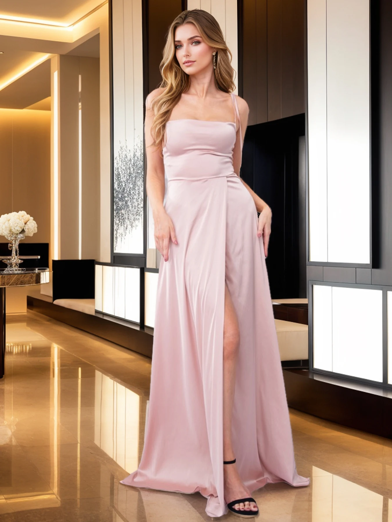 Sleeveless Halter Lace Up Satin Evening Dress Slit Leg Cocktail Prom Wedding Party Bridesmaid Dresses Sexy Backless Summer