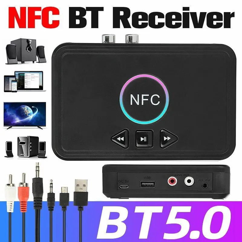 

NFC Bluetooth Receiver Bluetooth 5.0 Adapter Home Speaker Receiver USB Smart Playback A2DP AUX 3.5mm RCA Jack Stereo Audio