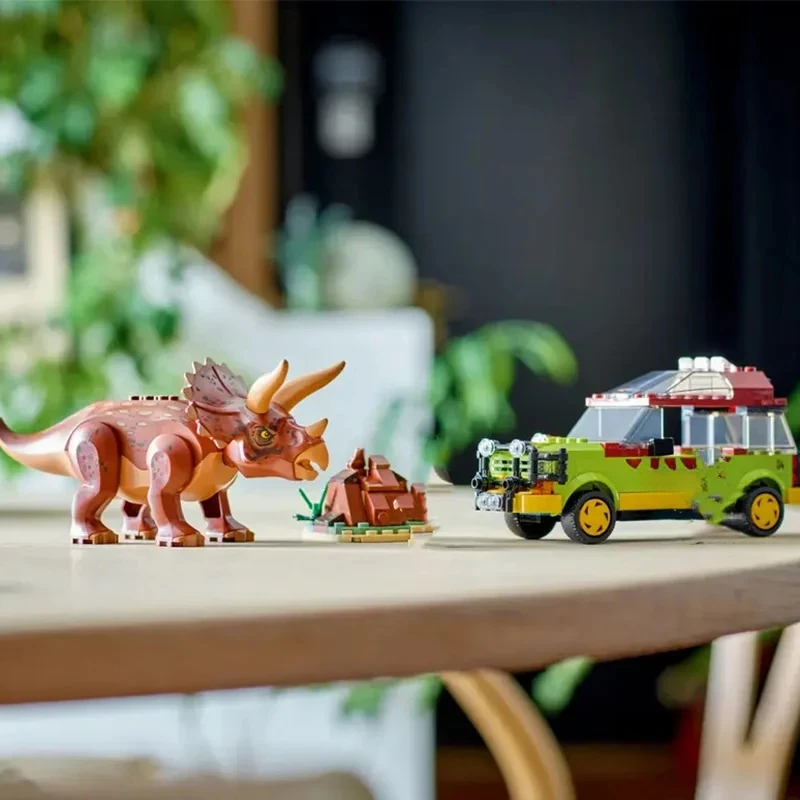 Compatibel MOC Sets Dinosaurus Serie Bouwstenen Triceratops Onderzoek Auto kinderen Gift World Park Assemblage Speelgoed 76959