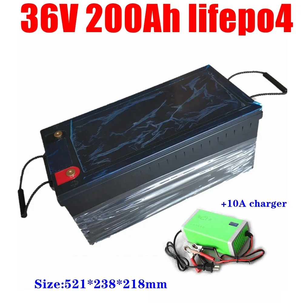 waterproof lithium 36V 200AH lifepo4 battery for 3000W Photovoltaic energy storage scooter golf cart boat +10A Charger