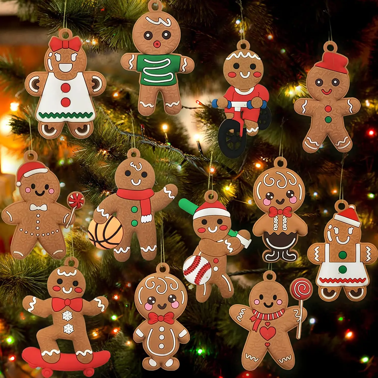 12pcs Christmas Gingerbread Man Ornaments for Christmas Tree Decorations 3 Inch Tall