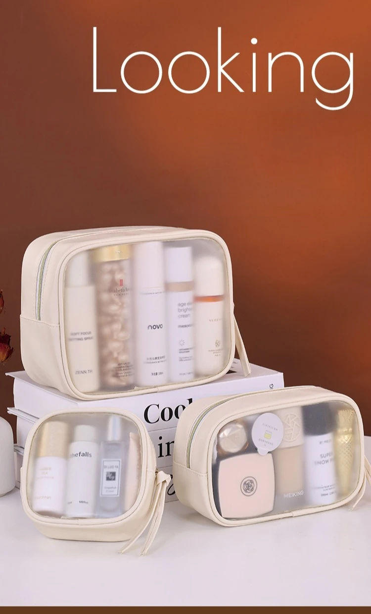 Halbtransparentes Luxus-Kosmetiktaschen-Set, 3-teilig, Große Reise-Kosmetikorganizer-Taschen, Tragbare Toilettenartikel-Aufbewahrung für Frauen – Detail 1