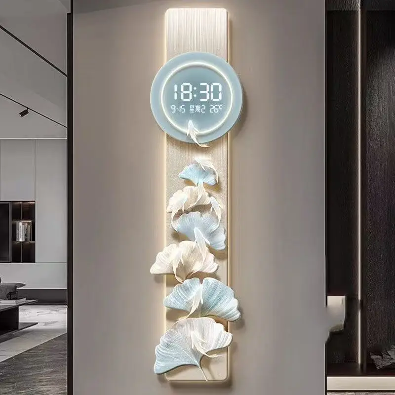 Wall clock decoration painting, perpetual calendar wall clock painting, corridor, ginkgo leaf lamp painting