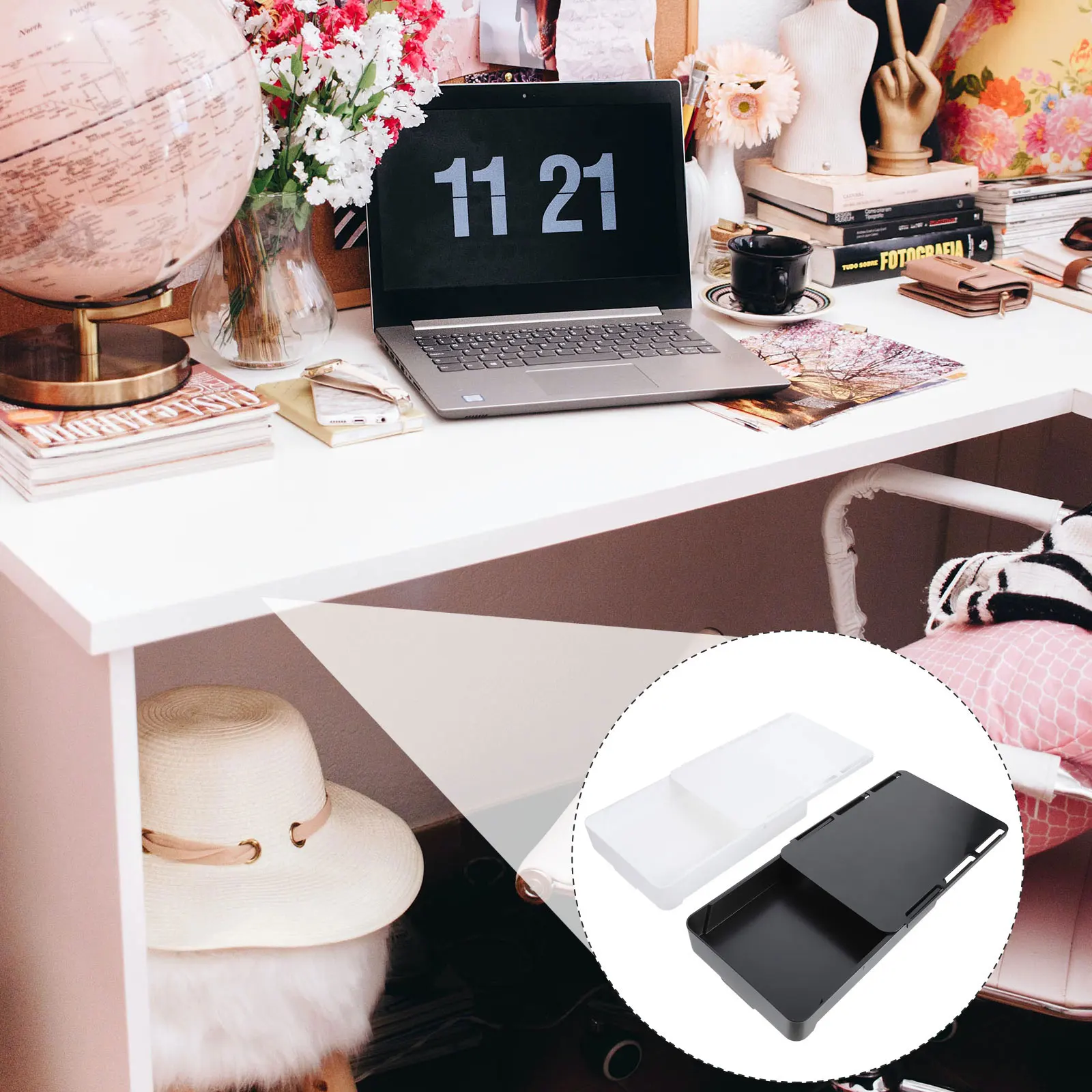 

2pcs Adhesive Desktop Drawer Storage Box Large Capacity Hidden Design Office Stationery Organizer ABS Safe Environmentally