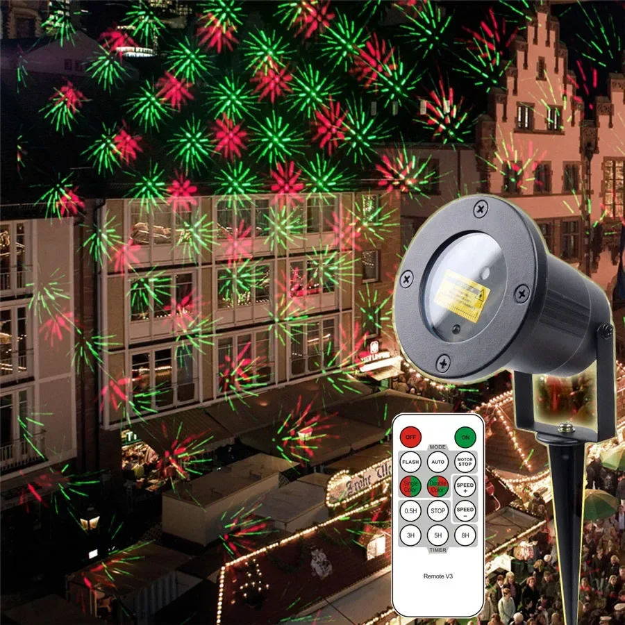 Lâmpadas de projetor laser estrela em movimento com controle remoto vermelho e verde luz laser de natal festa luz de palco ao ar livre jardim gramado lâmpada laser