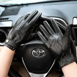 Breathable Leather Gloves  Motorcycle Driving Electric Bike Men Touch Screen Wearable guantes para motos Retro Lambskin Gloves