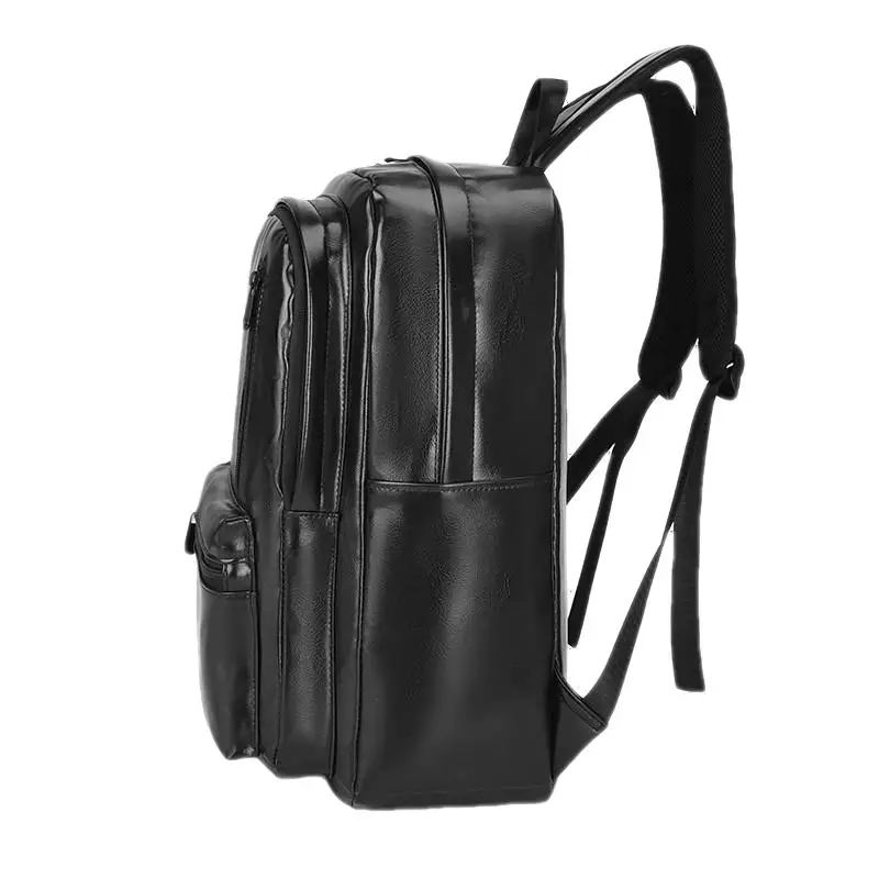 New Business Men PU Leather Backpack Casual Travel Backpack Male Luxury Black Laptop Bag Large Capacity Student Schoolbag