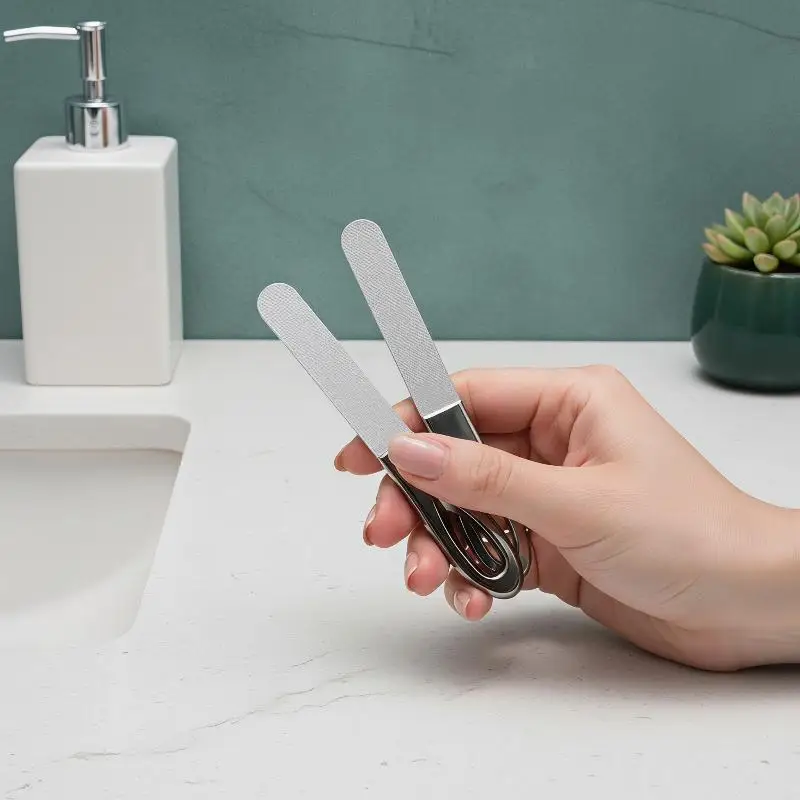 Stainless Steel Diamond Grit Nail File Anti-Slip Ergonomic Handle Manicure Pedicure Tool for Hard Thick Finger Toe Nails