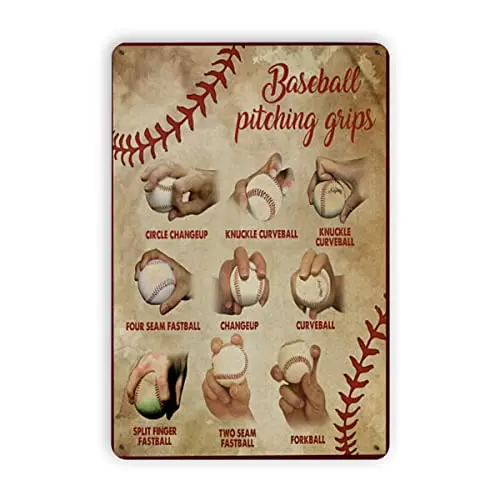 Baseball Pitching Grips And Baseball Skills Tin Signs Vintage Bar Cafe Garage Home Wall Decoration Baseball Sign 12 X 8 Inch