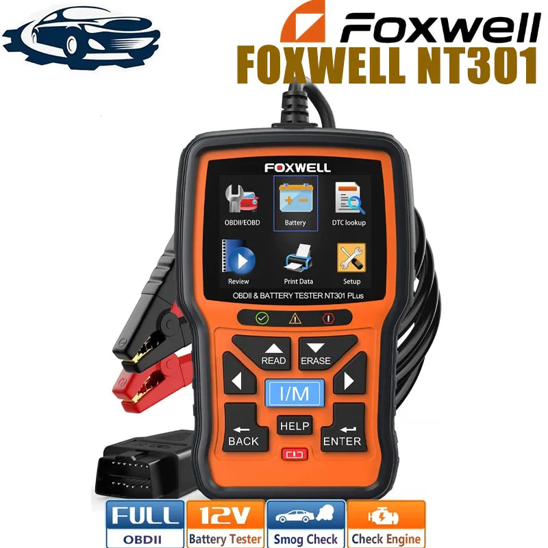 

Orginal FOXWELL NT301 CAN OBDII/EOBD Code Reader 12V Battery Tester 4in1 Code Reader Scan Tool Check Engine OBD2 Diagnostic Tool