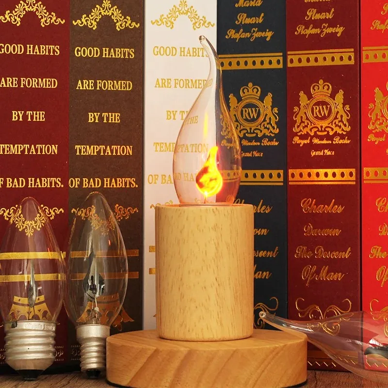 เทียน LED หลอดไฟเปลวไฟกะพริบ E14 E27 Edison Emulation Fire แสง Vintage 3 W AC220V หาง Retro Decor หลอดไฟประหยัดพลังงาน