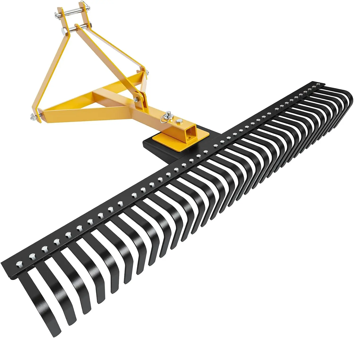 5 FT Landscape Rock Rake, 3 Point Attach Rake with 360 Degree Rotation Tow-Behind Garden Tool for Compact Tractors, Category 1