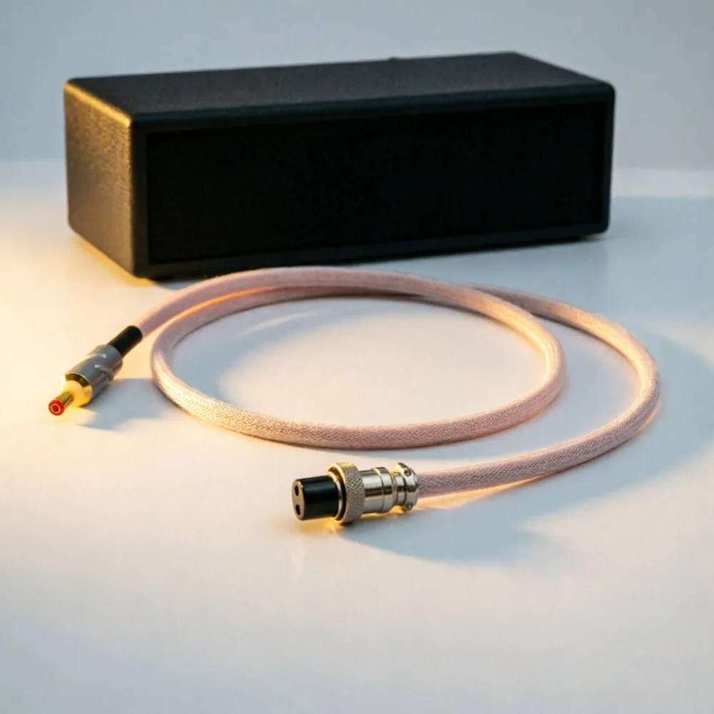 HiFi OCC Versilbertes DC-Stromkabel, GX16-2P auf 5,5x2,5mm, Rauscharmes Lineares Netzteil-Kabel für DAC/Verstärker (Länge Optional)