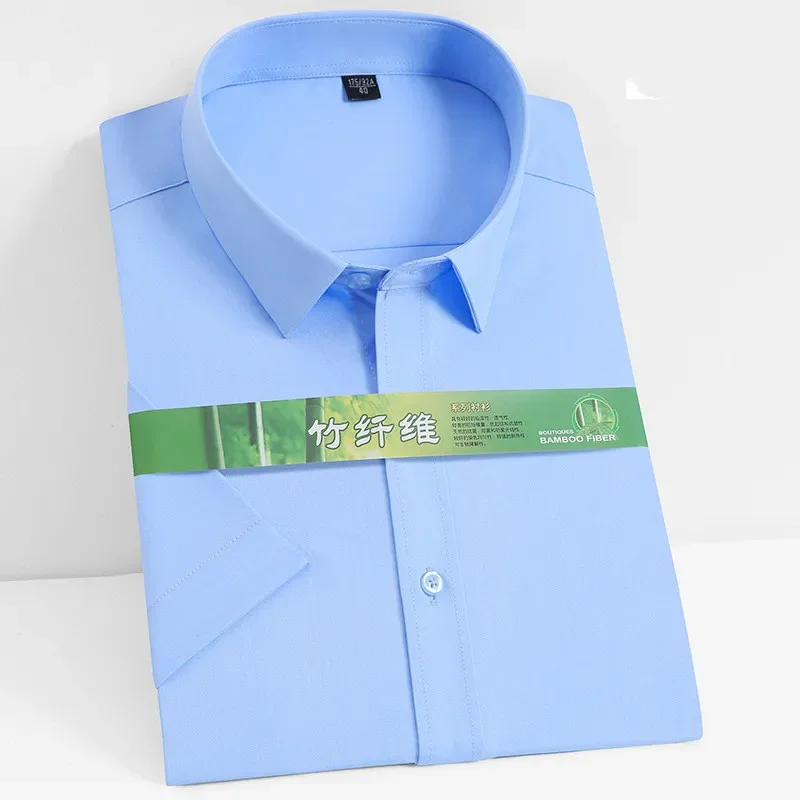 

2024 Causal Business Office Slim Fit Dress Shirts Bamboo Fiber Summer Solid Short Sleeve Plus Size