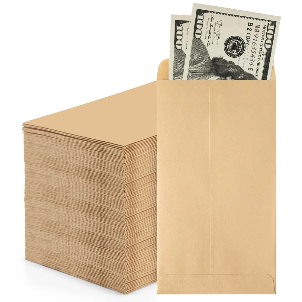 200 Pcs Envelope 100x165mm, Coin Cash Storage Envelopes Small Kraft Paper Money Mailing Office, 120gsm