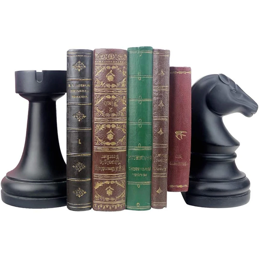 Decorative Bookends Chess Bookends, Black Book Ends Heavy Book Supports, Unique Bookends Decor for Office Home Desk Bookrack