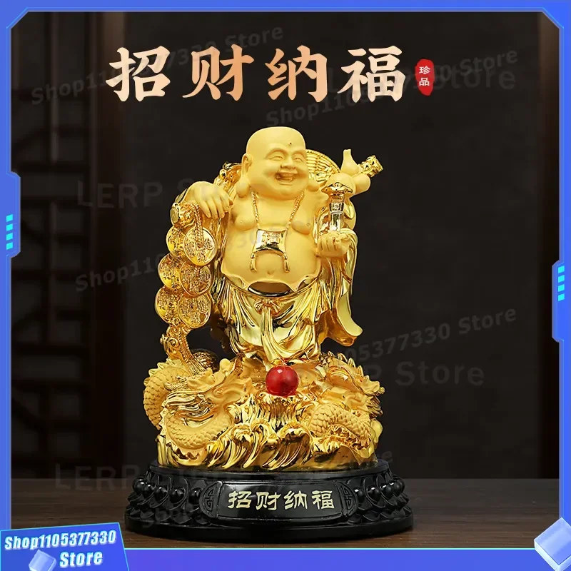 Gold Sand Maitreya Buddha Statue Big Belly Smiling Figure Feng Shui Lucky Ornament Velvet Craft for Office Desk New Home