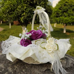 Wedding Lace Flower Basket Ceremony Party Sweet Girls Bridesmaid Bamboo Collection Fruit Basket