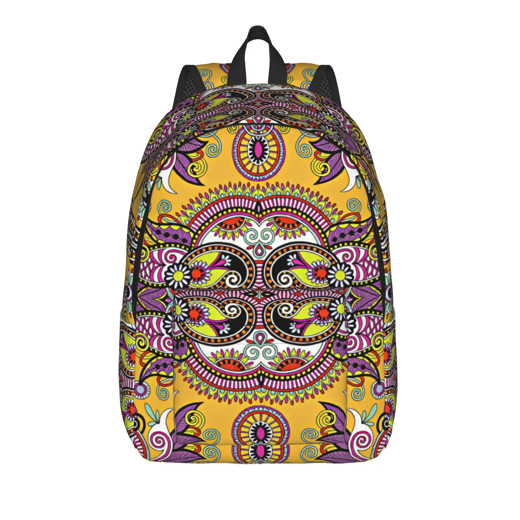 Yellow Pink Ethnic Ornate Mandala Backpack  Female Polyester Outdoor Backpacks Breathable Casual School Bags Rucksack