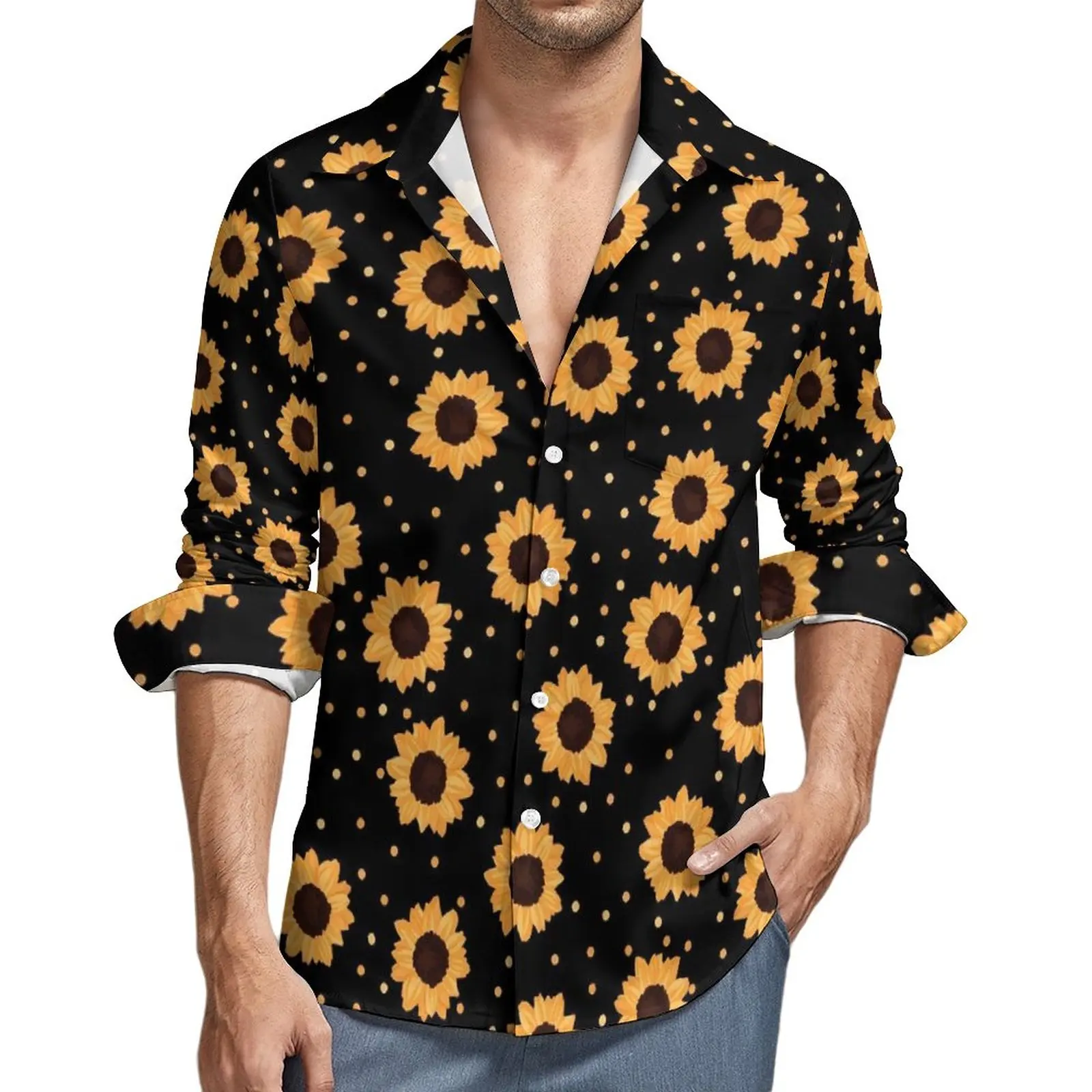 Sunflower Casual Shirts Male Polka Dots Shirt Long Sleeve Cool Y2K Blouses Autumn Custom Clothes Plus Size