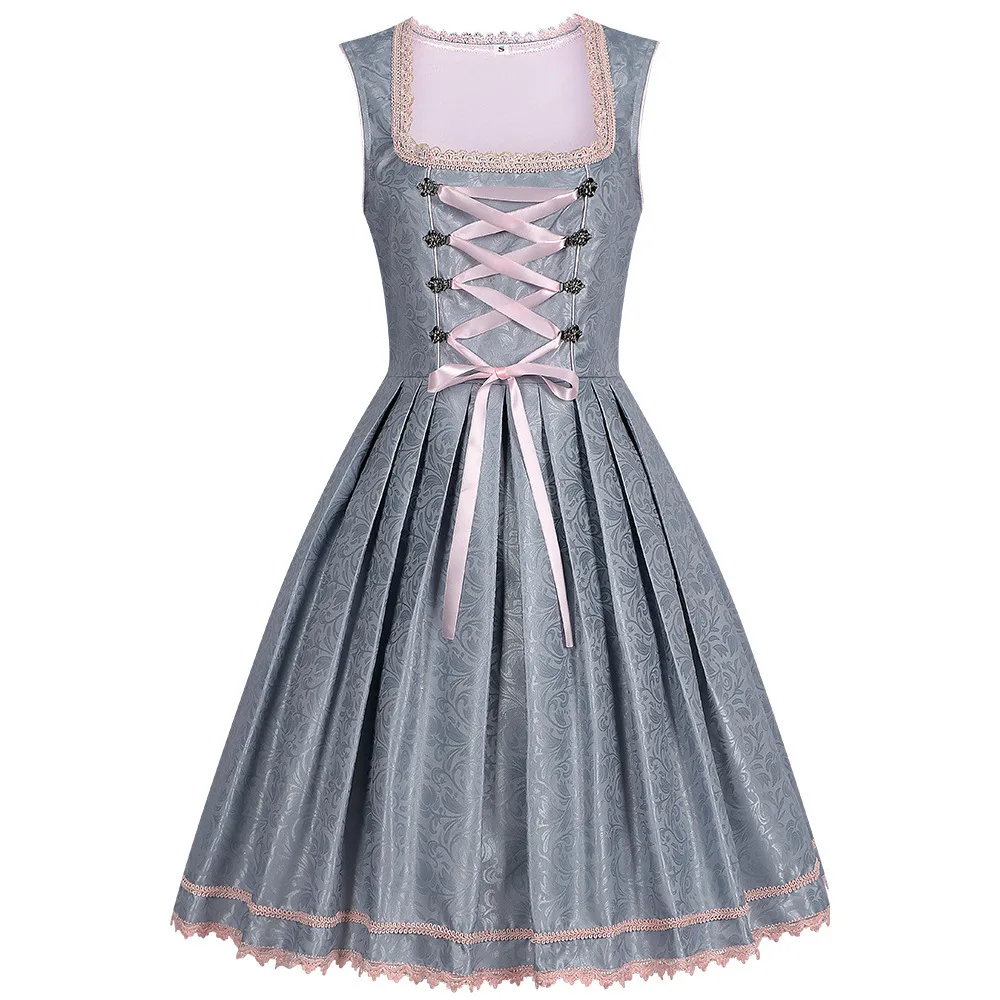 Deutsches Oktoberfest Dirndl-Kostüm für Damen, elegantes Spitzen-Blumen-Bayerisches Traditionelles Kleid, Vintage-Dienstmädchen-Festival-Cosplay-Fantasie-Anzug – Detail 2