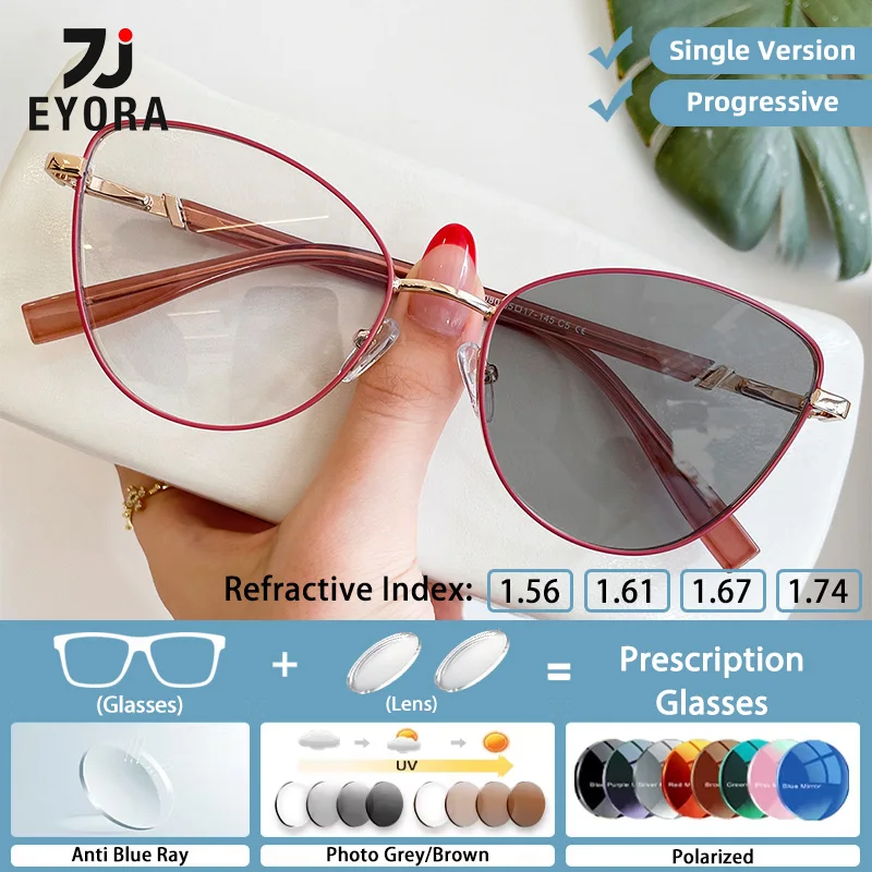 

EYORA Fashion Lightweight Cat Eye Metal Reading Glasses Myopia Eyewear Hyperopia Anti Blue Ray Progressive Photochromic Eyewear