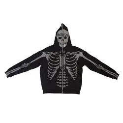 Rhinestone Spider Web Skeleton Embellishment Hoodies Men/women Top Y2K Jackets Grunge American Fashion Zip Up Hoodie Sweatshirts