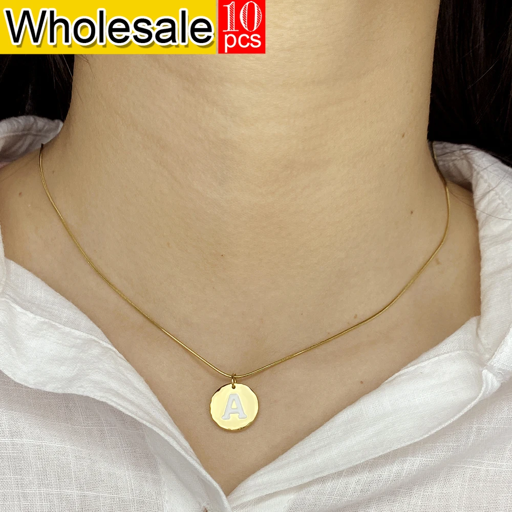 

10PCS 2024 New Minimalist Stainless Steel Pendant Necklace Ladies Girls Round Light 26 Initials Fashion Necklace Jewelry Gifts