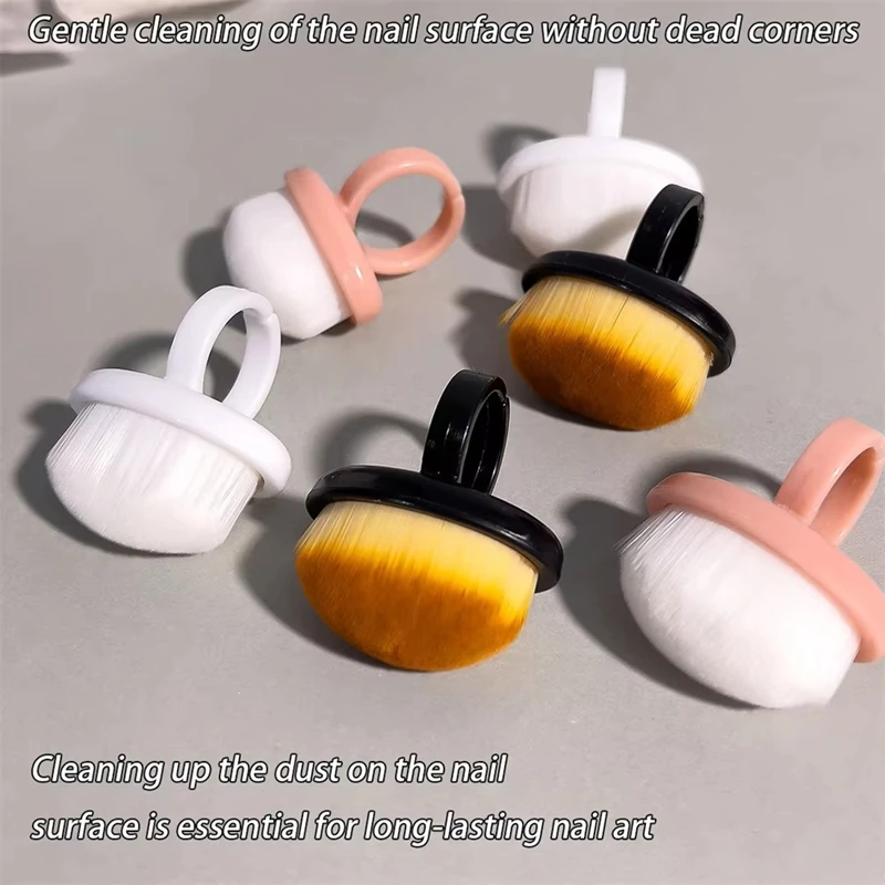 ﻿   فرشاة فنية للأظافر بحلقة الإصبع باللون الأسود والأبيض والوردي، فرشاة تنظيف ناعمة احترافية لأداة إزالة طلاء الجل لفن الأظافر