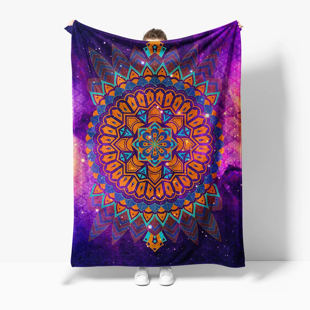 Psychedelic Mandala Galaxy Space Print Blanket Colorful Geometric Bed Throw Festival Hippie Decor Vibrant Design