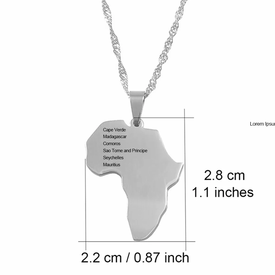 Anniyo African Map and African Islands Necklaces Cape Verde,Madagascar,Comoros,Sao Tome & Principe,Seychelles,Mauritius #058821P