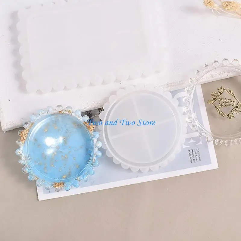 HX6F Round Bead Table Tray Silicone Mold Epoxy Resin Fruit Plate Mat Mold