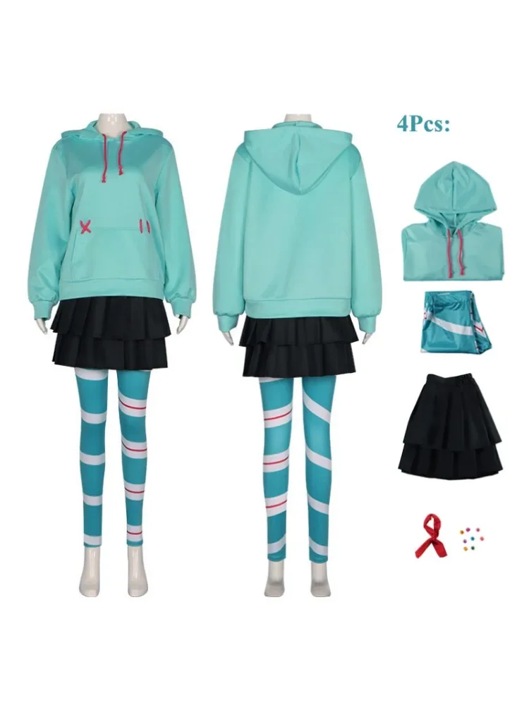 Anime Vanellope von Schweetz Strój Cosplay Wreck Cosplay Ralph Kostium Garnitur Spodnie Stroje Halloween Ubrania dla Kobiet Dziewcząt — zdjęcie 2