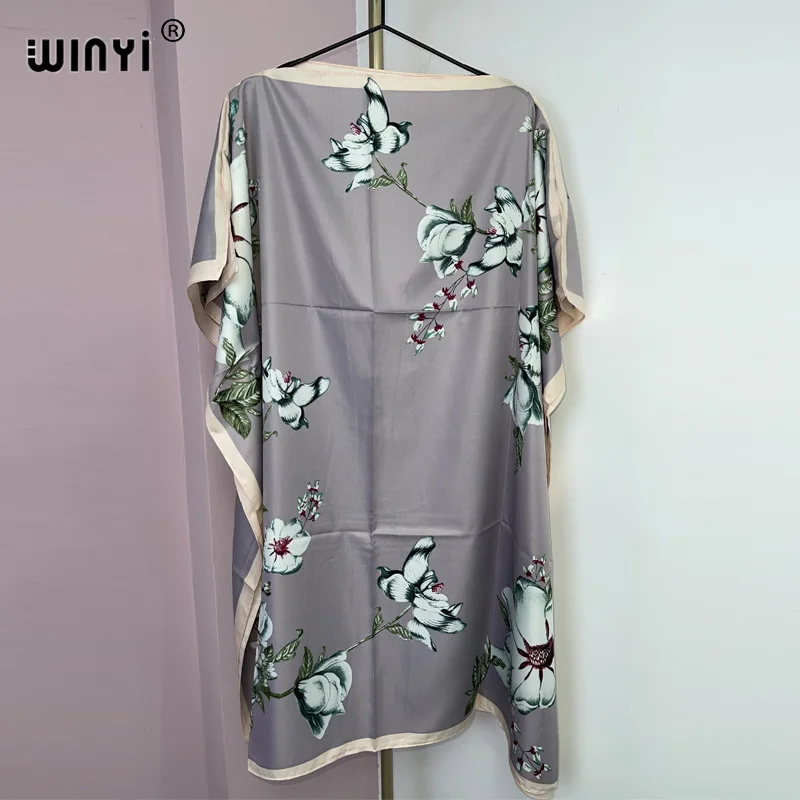 

WINYI Africa Fashion Blogger Recommend Popular printed Silk Kaftan Maxi dresses Loose Summer Beach Bohemian long dress for lady