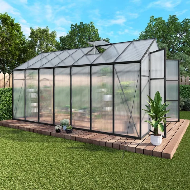 

Eco-friendly walk-in polycarbonate aluminum greenhouse kit with lockable door for winter use in homes and backyard gardens