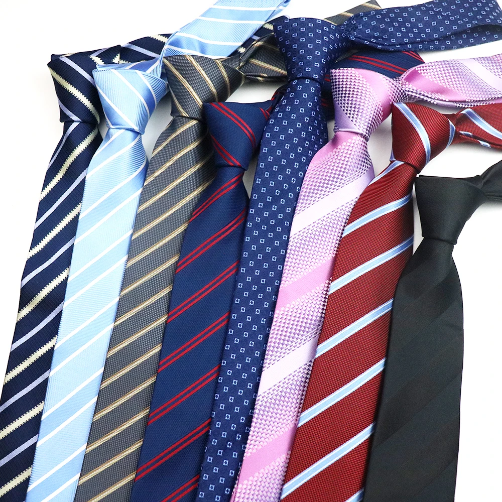 7cm Width Luxury Polyester Neckties For Men Classic Navy Blue Color Striped Neck Ties Fashion Formal Tie Suit Accessories Cravat