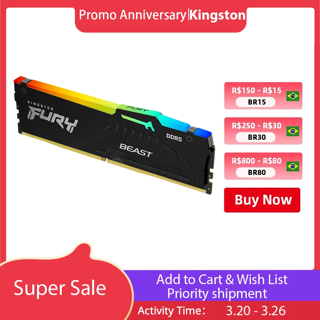 

Kingston FURY Beast DDR5 RGB ram 8GB 16GB 32GB 5200MHz 5600MHz 6000MHz Desktop AMD Intel CPU Motherboard Memory RAMs 1.1V