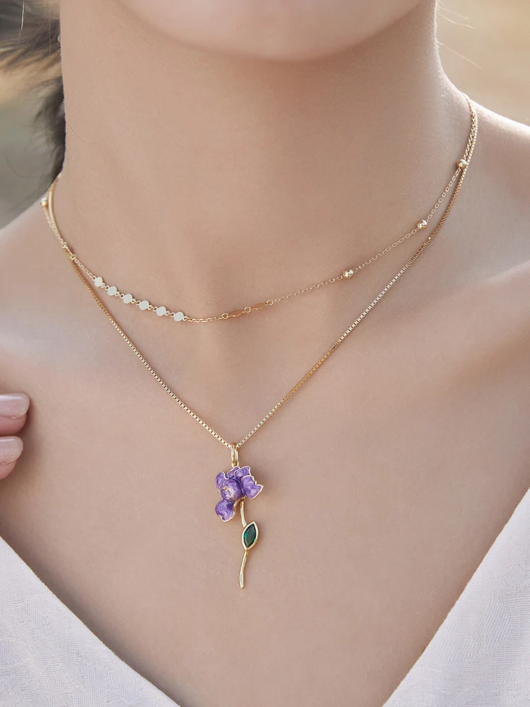 Bamoer U 925เงินสเตอร์ลิงมังสวิรัติ Iris จี้ Fit หญิงสร้อยคอแฟชั่น Charm เครื่องประดับ DIY ทำ