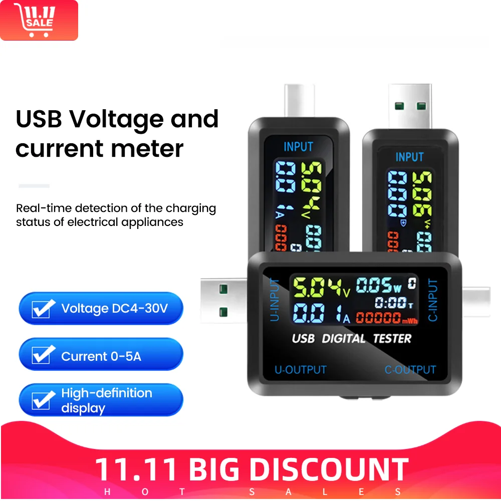 

10-in-1 USB Tester DC Digital Voltmeter Amperimetro Current Voltage Meter Amp Volt Ammeter Detector Power Bank Charger Indicator