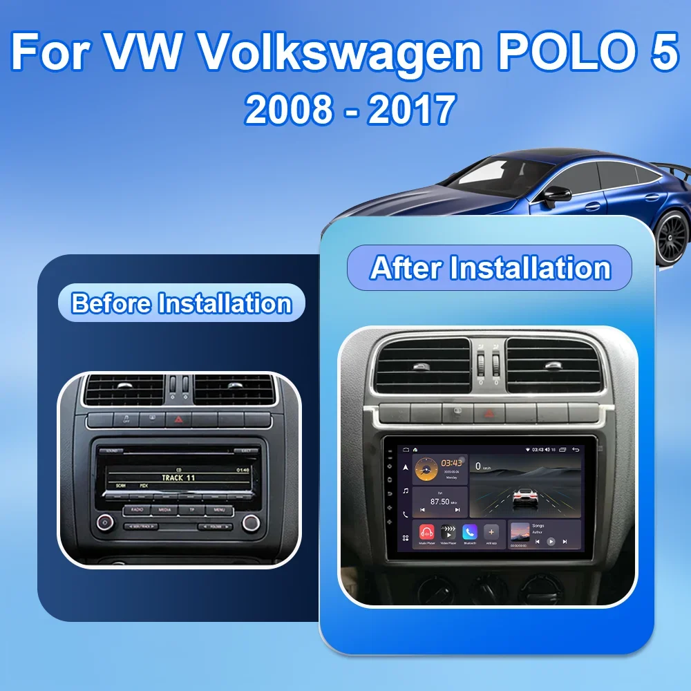 Android 16 Car Radio Stereo For Volkswagen VW polo 5 sedan 2008 - 2020 Auto Wireless Carplay Car Multimedia Video Player 4G+Wifi