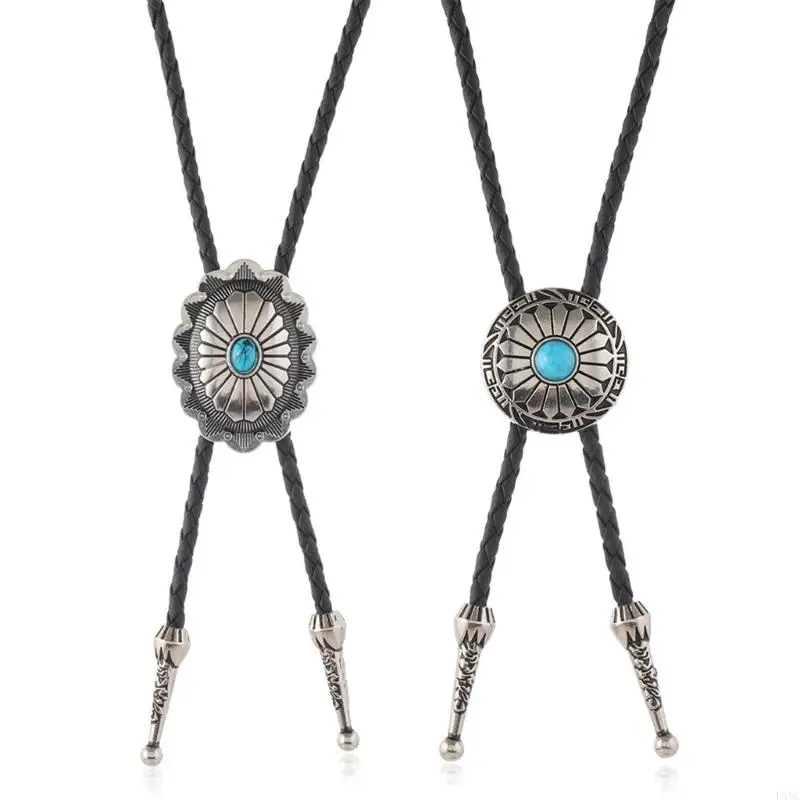 

L5YC Turquoises Stone Flower Pendant Adjustable Western Bolo Tie For Men And Women